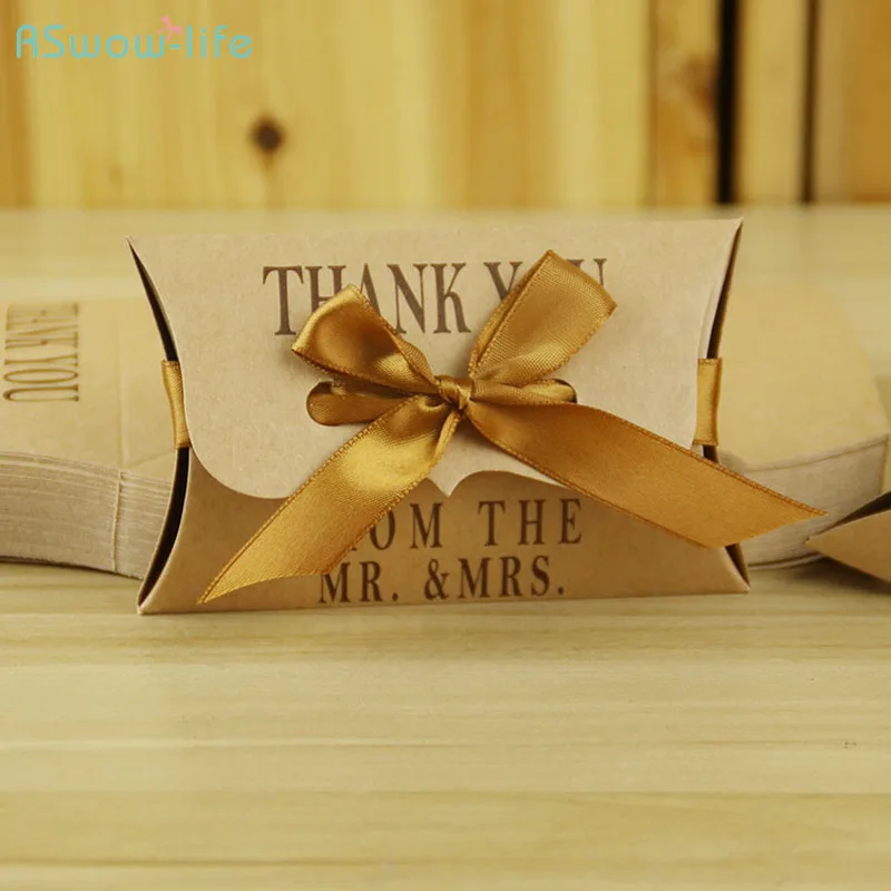 

Retro Creative Candy Box Environmental Protection Gift Box Kraft Paper Pillow Boxs Nude Color Boxs For Wedding Birthday Party