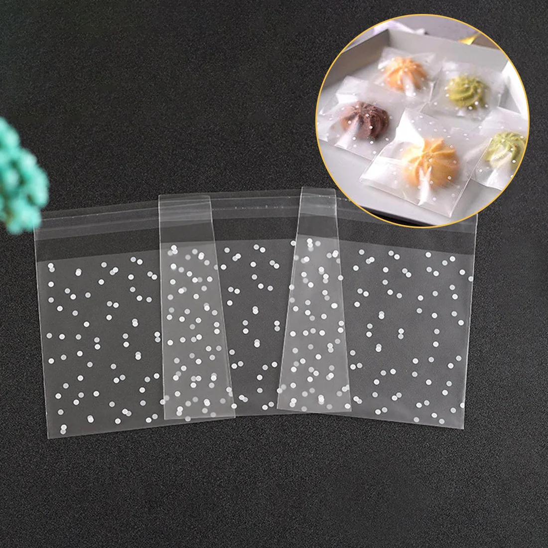 

Cookie Candy Packaging Bag 100pcs/set White Dots Plastic Christmas Gift Bag Transparent Frosted OPP Birthday Party Wedding Suppl