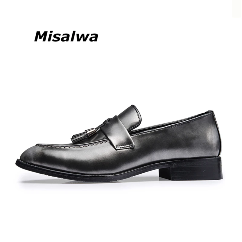 

Misalwa Men's Natural Leather Formal Shoes Male Black Brown Burgundy Red Grey Brown Loafers Flats Wedding Business Dress Shoes