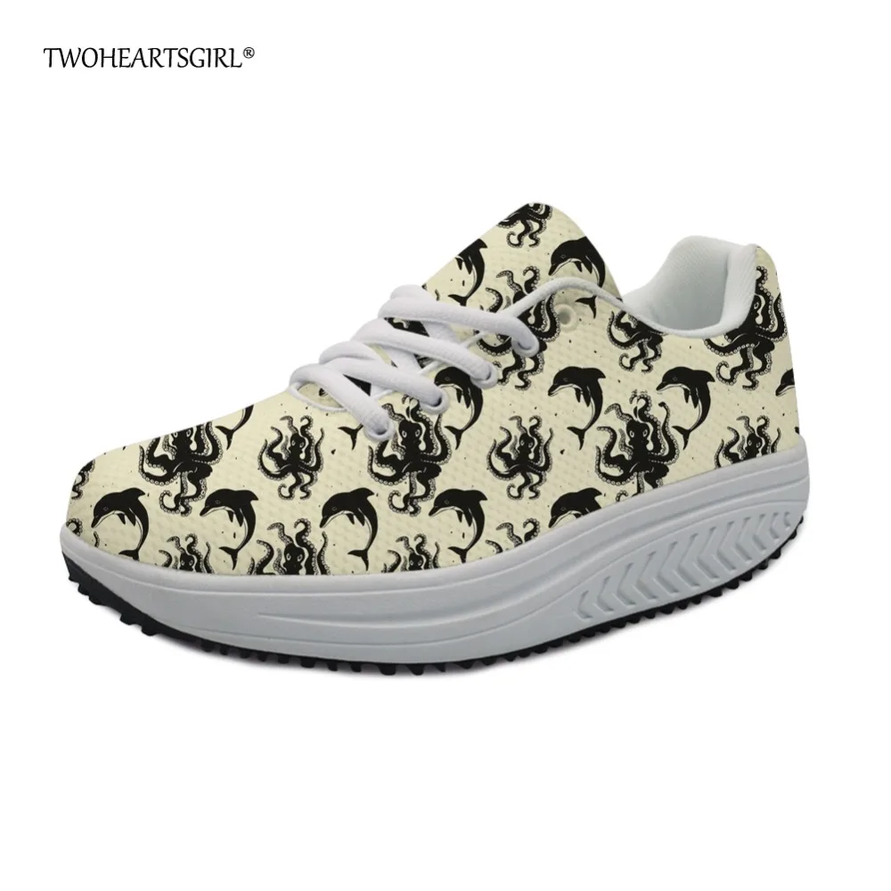 

Twoheartsgirl Tropical Dolphin Printing Swing Shoes for Women Lightweight Casual Platform Shoes Novelty Ladies Slimming Shoes