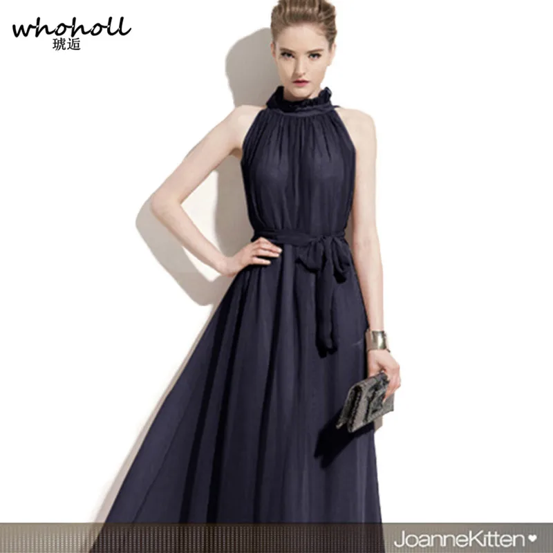 

Whoholl 2018 Summer Maxi Long Party Dress Women Halter Neck Vintage Sleeveless Boho Dress Plus Size Sexy Beach Dress Vestido
