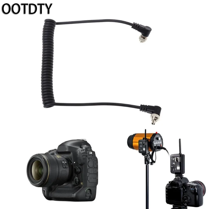 

OOTDTY M-M PC Sync Cord Male To Male Flash Spring Cable With Screw Lock For CANON NIKON