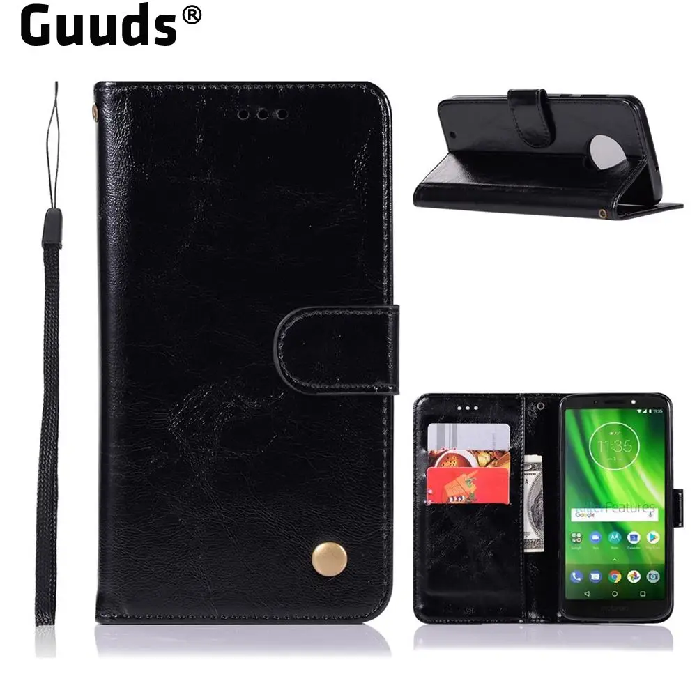 Luxury Retro Leather Wallet Case for Motorola Moto G6 - Black