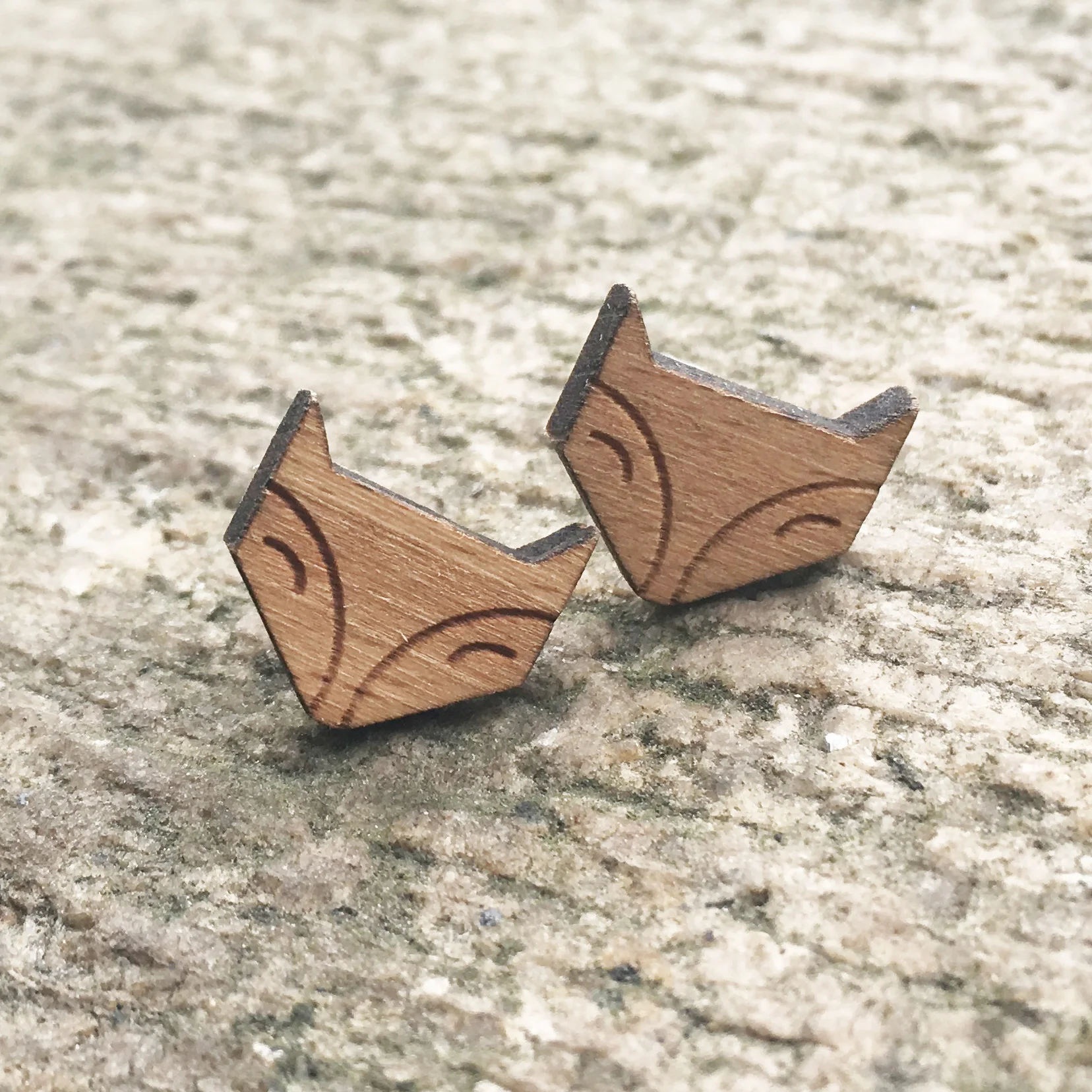 

Cute Fox Solid Wood Engraved Earrings Lovely Fox Stud Animal Earring Wooden Earring Handmade Earrings X 10 Pairs