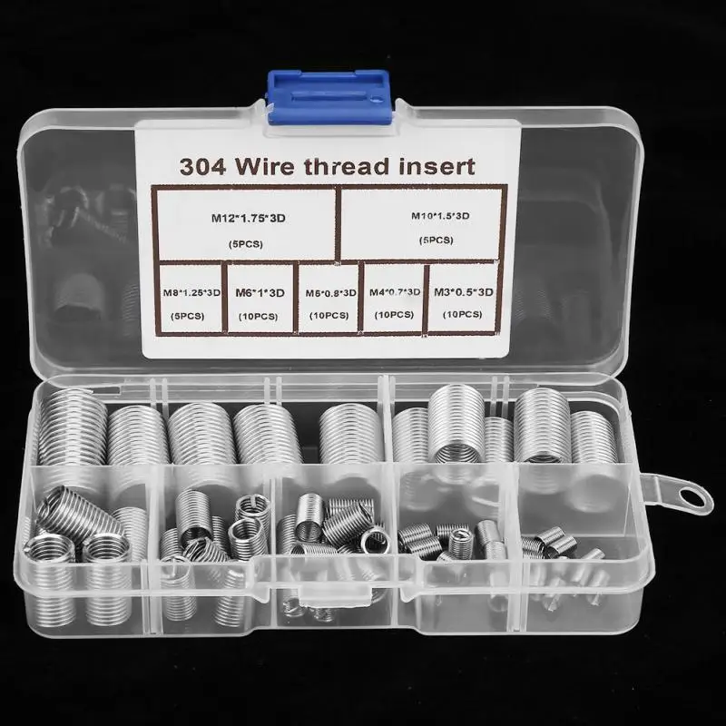 55Pcs/Set M4M12 Threaded Insert Stainless Steel SS304 Coiled Wire