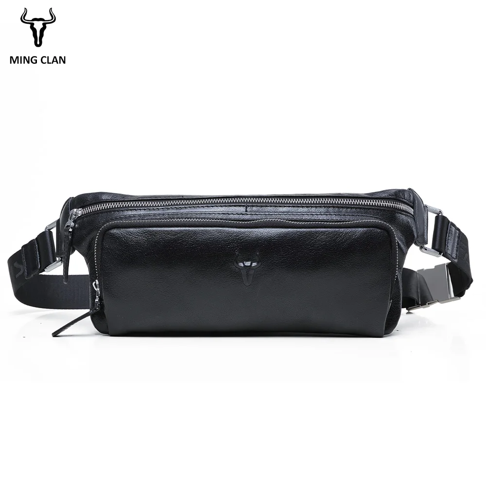 

Mingclan Men's Travel Bags Cow Genuine Leather Waist Packs Portable Men Waist Bag Mini Belt Bag Phone Money Purse Chain Strap