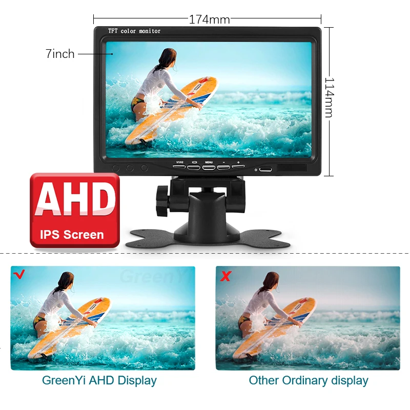 AHD 1080P 7 Inch IPS Screen Car Video Monitor Camera CCTV Surveillance Parking System With Cigarette Lighter Power Supply,car display,monitor display,car parking monitor