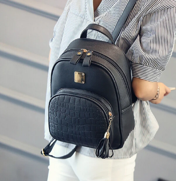 Модный женский кожаный Органайзер для путешествий, сумка на плечо, сумка на плечо, рюкзак школьный рюкзак, сумка, контейнер - Цвет: Черный