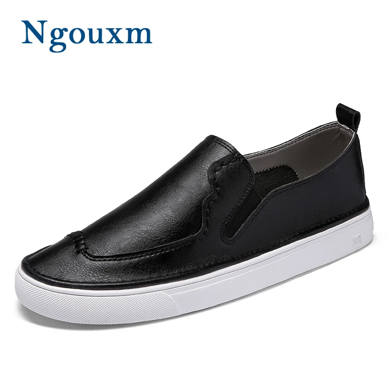 

Ngouxm Loafers Men Spring Autumn Handmade Leather Men's Casual Shoes Breathable Slip On Sewing Black Solid Man Moccasin Shoes