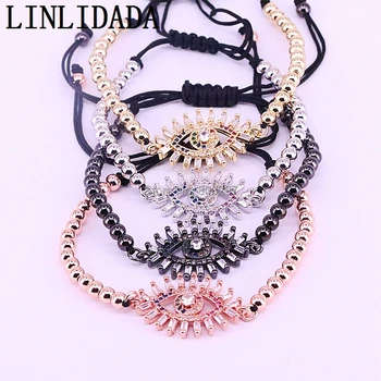 

10Pcs Trendy Micro Pave CZ Eye Connector Charm Braiding Macrame Bracelets Jewelry 4mm Beads Bracelets For Women
