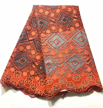 

Rectangular pattern Embroidered net Lace Fabric, Latest orange color African stones Lace Fabric High Quality 2019 FFYI5-31