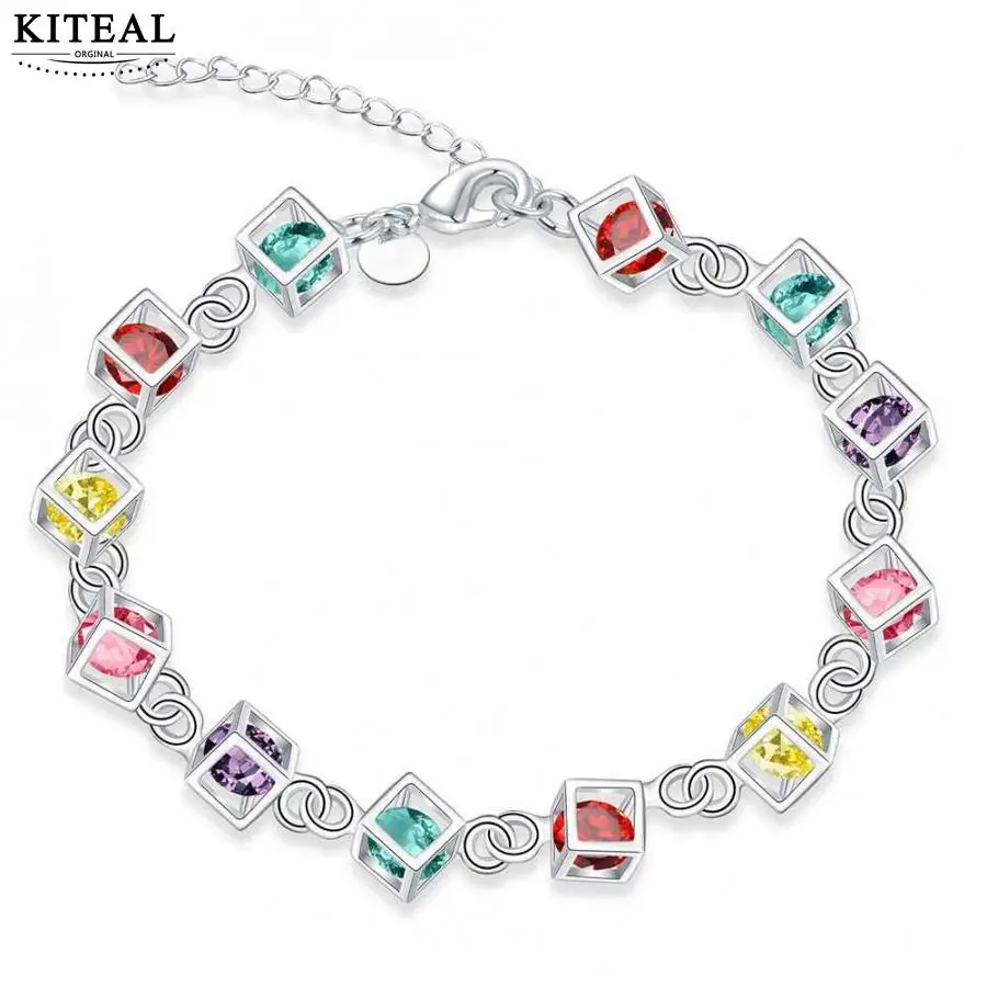 Новинка 2017 Женский стильный дизайн серебряный браслет cz камень разноцветный