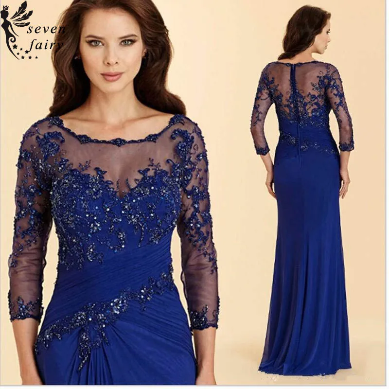 Сексуальная Винтаж Королевский Синий Вечер Выпускного Вечера Dress русалка