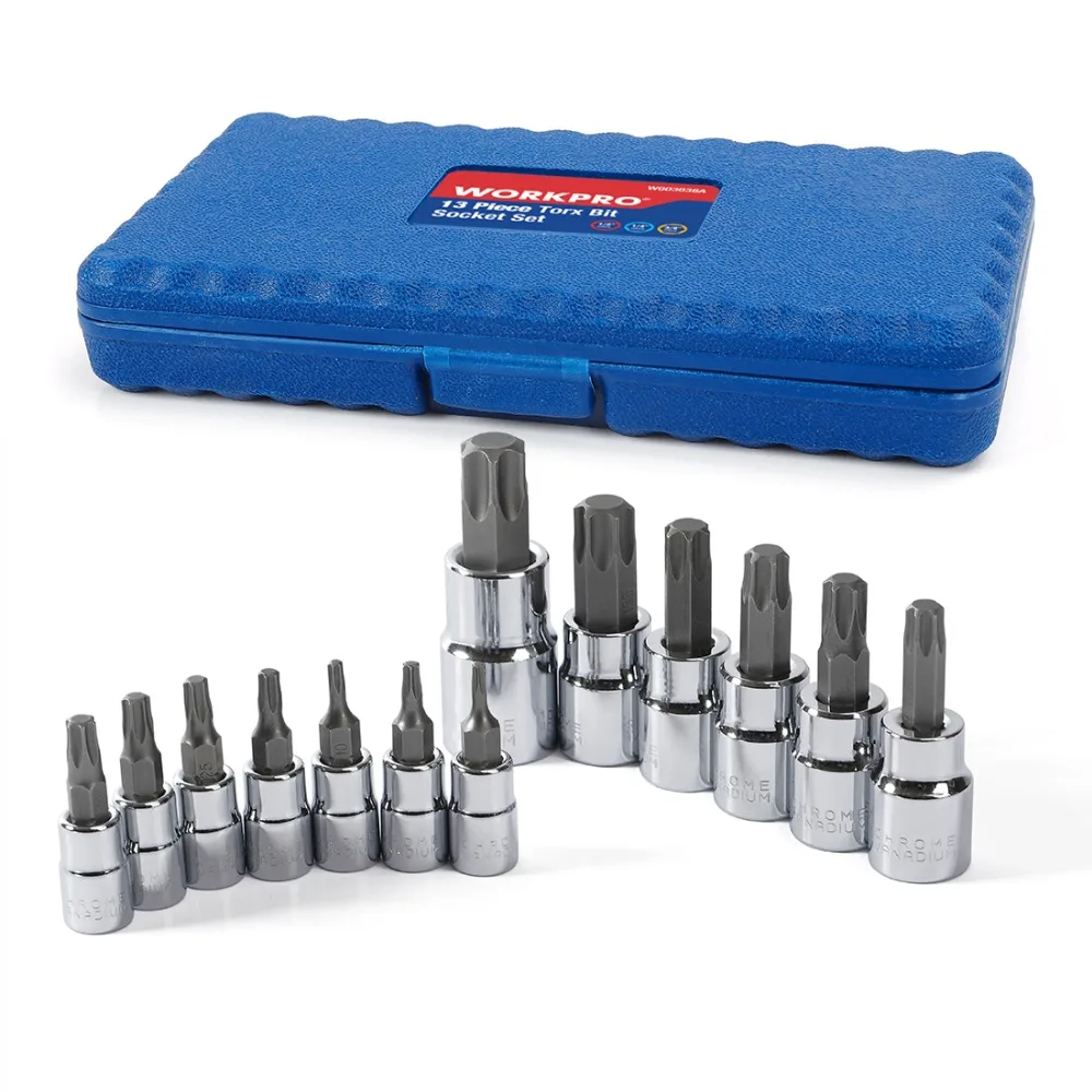 WORKPRO 13PC Torx Bits Socket Set 1/4" 3/8" 1/2" Dr. Bit Sets Home Tool Kits