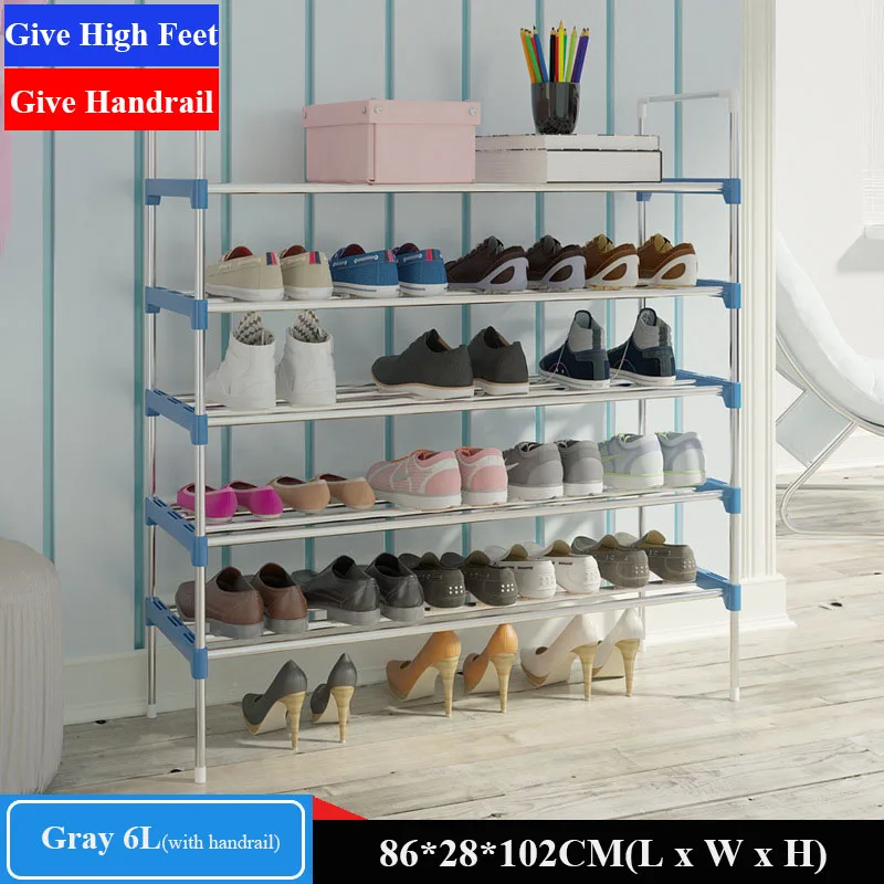 Simple Shoe Rack Stainless Steel Door Shoes Storage Removable 4 5 6 Tiers Shelf Furniture Large Space Saving Shoe Organizer