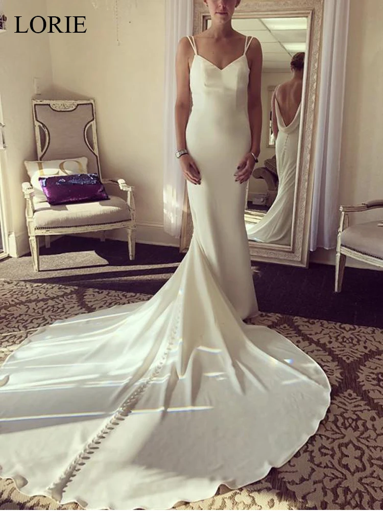 

LORIE Mermaid Wedding Dresses 2019 soft Stain Sleeveless Spaghetti Straps Bridal Gown backless vestido de noiva Long train dress
