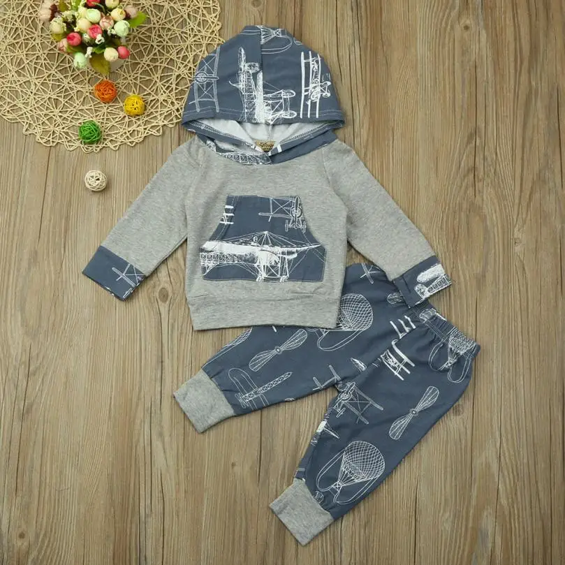 

Autumn Winter 2pcs Toddler Baby Boy Girl Clothes Set Plane Print Hoodie Tops+Pants Outfits cool drop shipping August 8