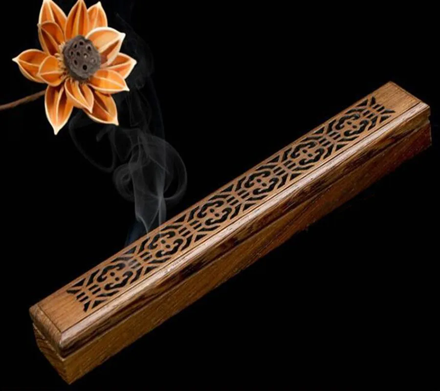 

Retro Wooden Incense Burner Hand Carving Hollow Out Joss Stick Incense Holder Incense Box Lying Censer
