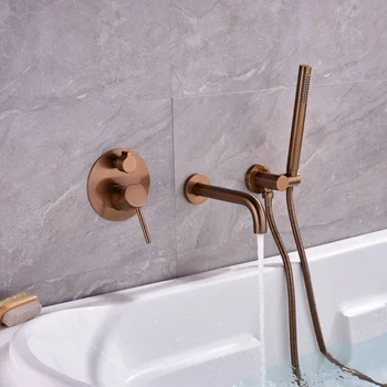 

Wall Mounted Brushed Gold Bathtub Shower Set Bathtub Hot Cold 2Function Mixer Rose Gold Bathroom Shower Faucet Bath Spout Shower