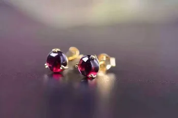 

natural red garnet stone earrings 925 silver Natural gemstone earring women Classic elegant fine round Earrings for wedding