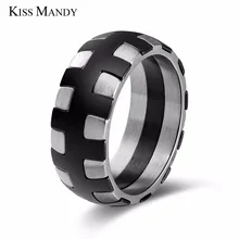KISS MANDY Rings For Mend High Quality Stainless Steel Black Silver Color Finger Jewelry Wedding Engagement Wedding Band FR31