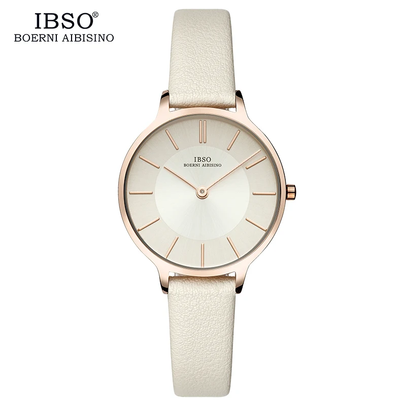 IBSO, женские часы, Лидирующий бренд, Роскошные Кварцевые женские кожаные Наручные часы, Reloj Mujer, женские часы, Bayan Kol Saati#6608 - Color: off white