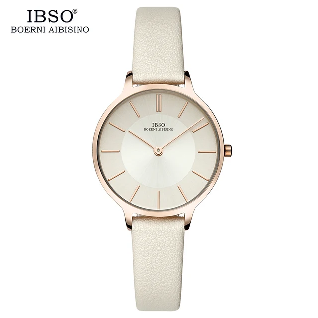 IBSO Women Watches Top Brand Luxury Quartz Women's Clock Ladies Brown Leather Wrist Watch Reloj Mujer Bayan Kol Saati #6608 off white