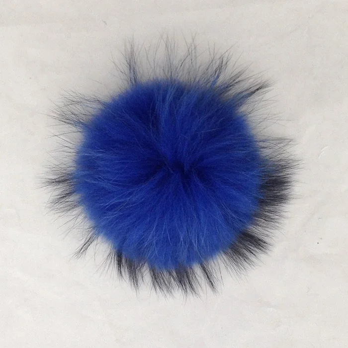 Большой(14-15 см) помпон из натурального меха енота, для женских/детских вязанных и меховых шапочек, брелка цепочки для ключей. Цвет на выбор - Цвет: royal blue