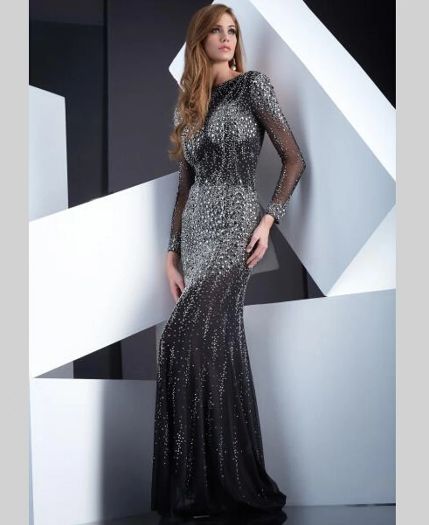 Wedding Black Evening Gown online buy wholesale black evening gowns from china luxury crystal beaded rhinestone long sleeve mermaid dresses formal abendkleider robe de