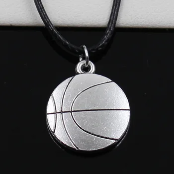 

New Fashion Pendant Double Sided Basketball Necklace Choker Black Leather Cord Factory Price Handmade Jewelry