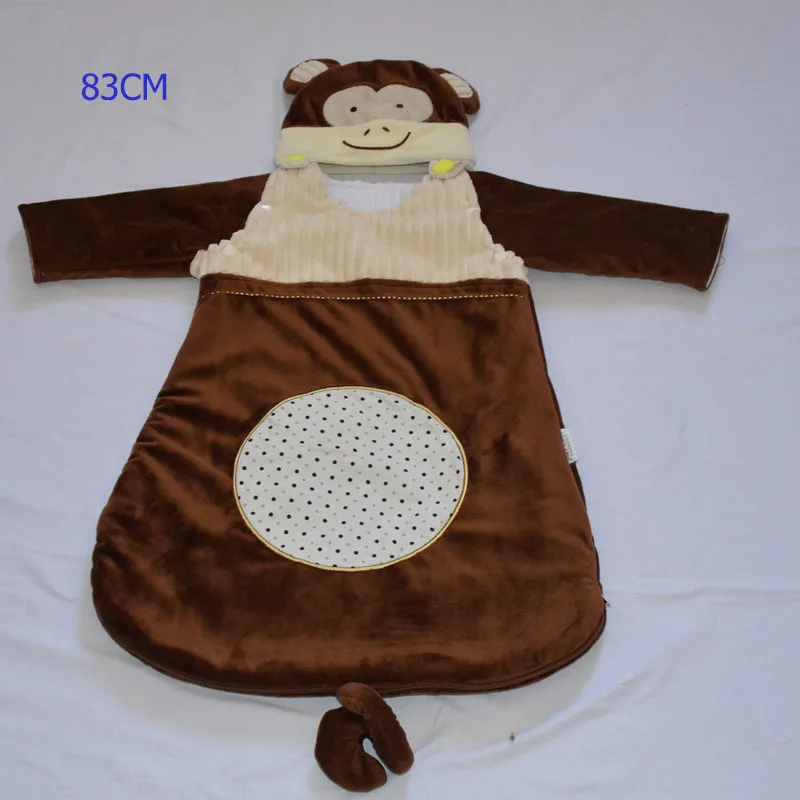 Goldbuddy/модные зимние толстые милые детские спальные мешки с крышкой, хлопковые детские спальные мешки для мальчиков и девочек, флисовая сумка, 60-83 см - Цвет: Monkey 83CM