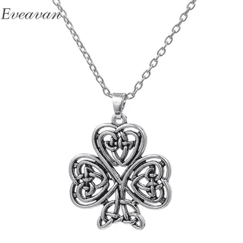 

EUEAVAN 20pcs Antique Silver Plated Hollow Four Leaf Clover Pendant Necklace Irish Love Knot Cross Lucky Jewelry For Women
