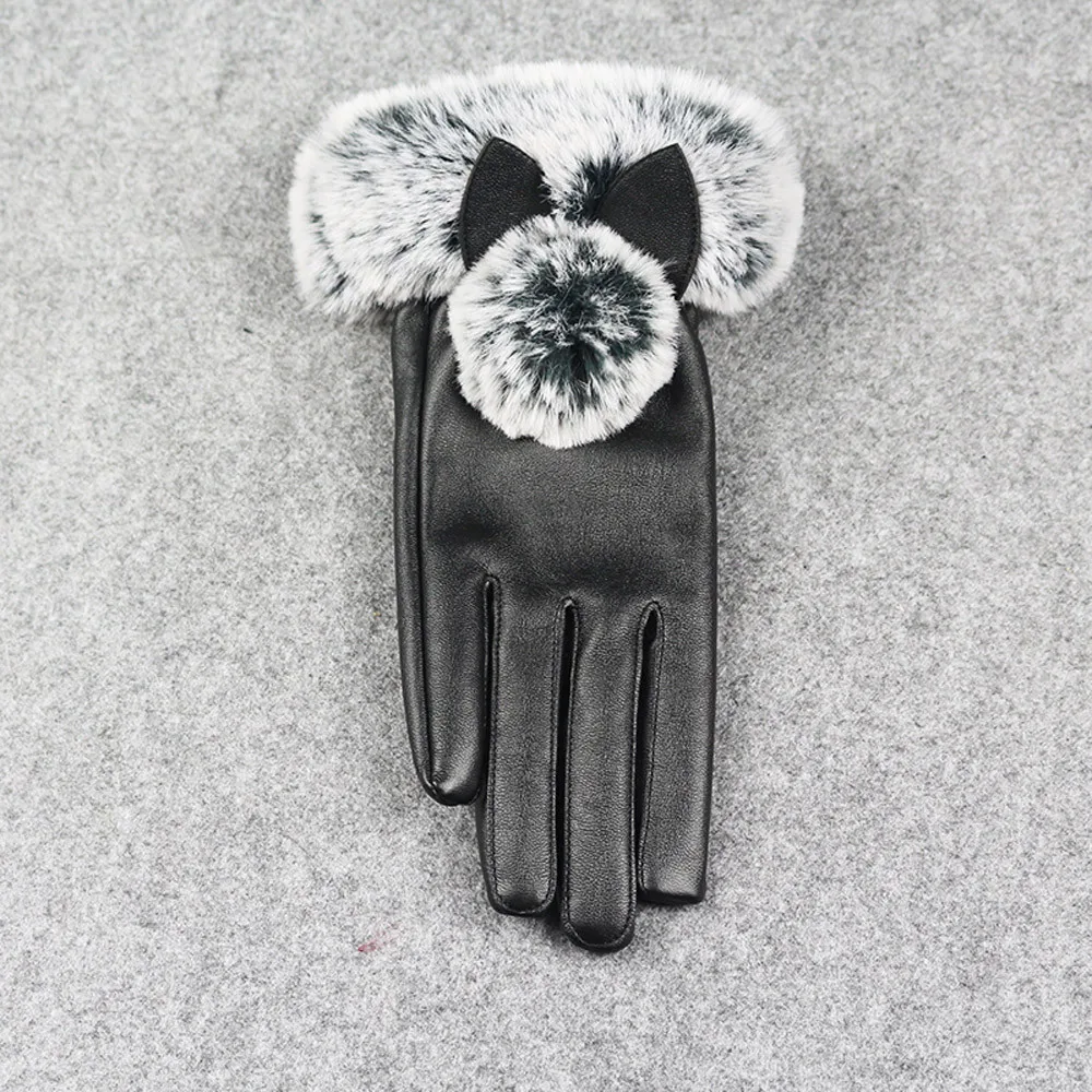 Новое поступление модные женские перчатки из искусственной кожи осень зима кошачьи уши теплые варежки gant tactile hiver# E30