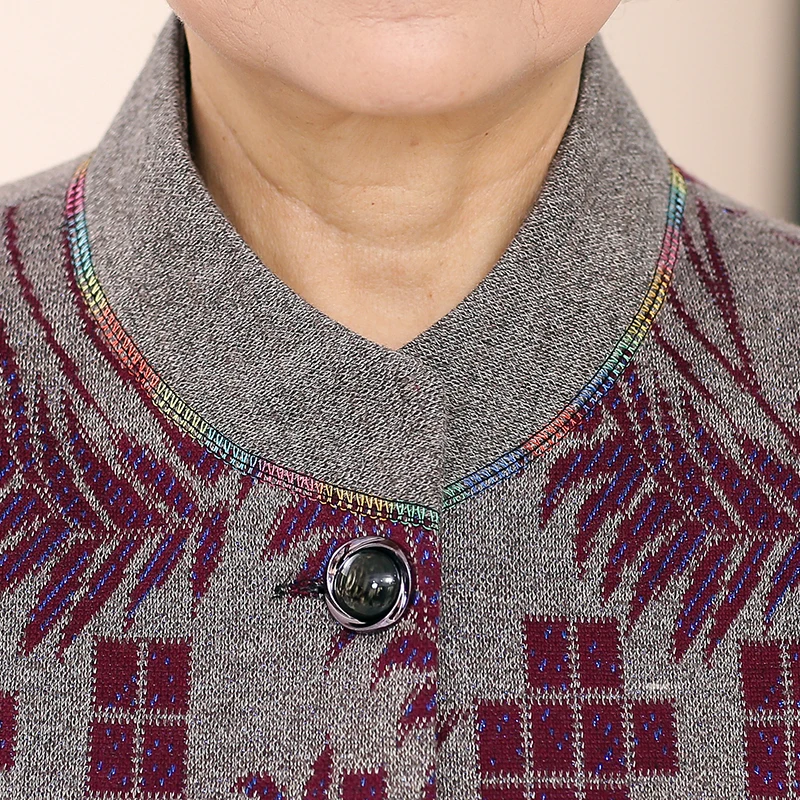 2017 Grandma Spring Jackets Button Front Basic Coats Elderly Women's Elegant Jacket Flower Print Coat Chinese Woman Outerwear XL