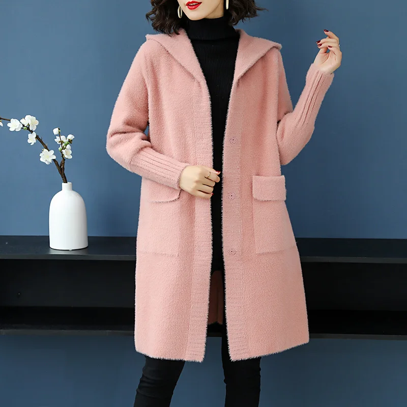 

3XL Brand Women's Long Woolen Coat 2019 Autumn Winter New Thicken Warm Hooded Coat Solid Color Casual Wild Outerware Female