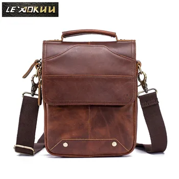 

Quality Leather Male Fashion Casual Tote Messenger Designer Satchel Crossbody One Shoulder bag 8" Tablets Pouch For Men 151-db