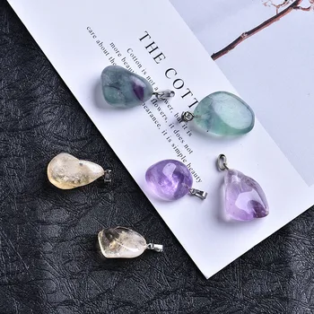 

1PC Natural Amethyst Yellow Crystal Fluorite Pendant Crystal Rock Fashion Mineral Ornament Couple Decoration DIY Fashion Gift