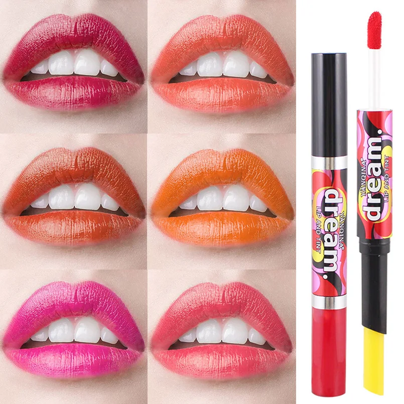 

6 Colors Double-end Lip Makeup Lipstick Safe Waterproof Long Lasting Tint Sexy Red Lip Stick Beauty Color change Liner Lipstick