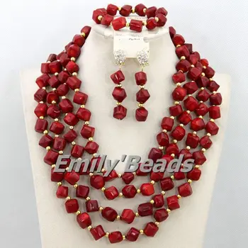 

Wonderful African Wedding Jewelry Set for Women Red Nigerian Bridal Coral Beads Jewelry Set 2015 New Free Shipping CJ378