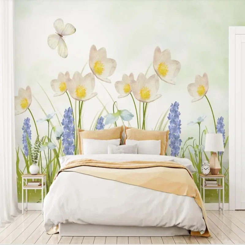 

Factory direct modern minimalist hand-painted garden small fresh floral background wall paper mural