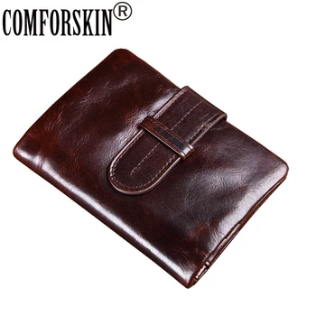 

COMFORSKIN Brand Bi-fold Short Men Purses Retro Guaranteed Oil Waxing Leather 2018 Large Capacity Zipper Men Wallets Coin Purses
