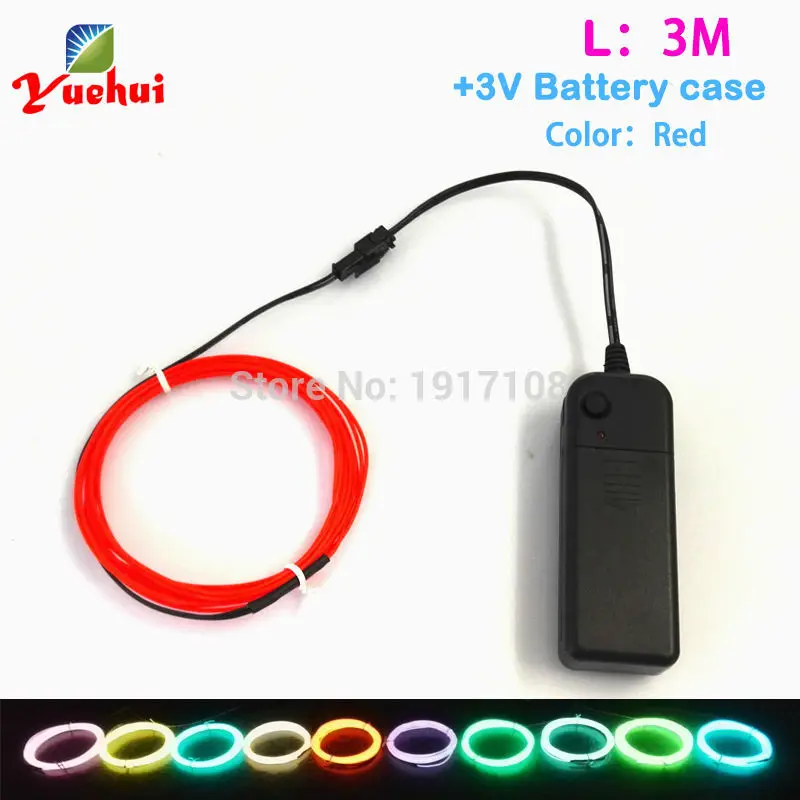 

Electroluminescent Wire Neon Flexible light glow Red EL wire rope 1.3mm 3 Meters and DC3V For Christmas Trees Party Decoration