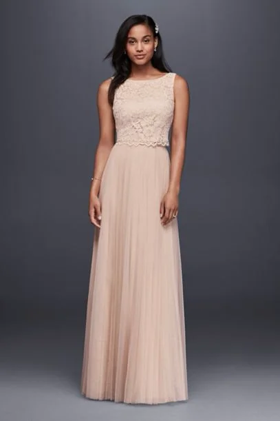 

NEW! Lace and Mesh Two-Piece Wedding Dress Champagne Custom Made Button and Zipper Wedding Gown W2276M