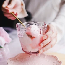 Вишневый цвет стеклянная прозрачная Бытовая чашка для питьевой воды сок чашка бокал для вина чаши для Саке