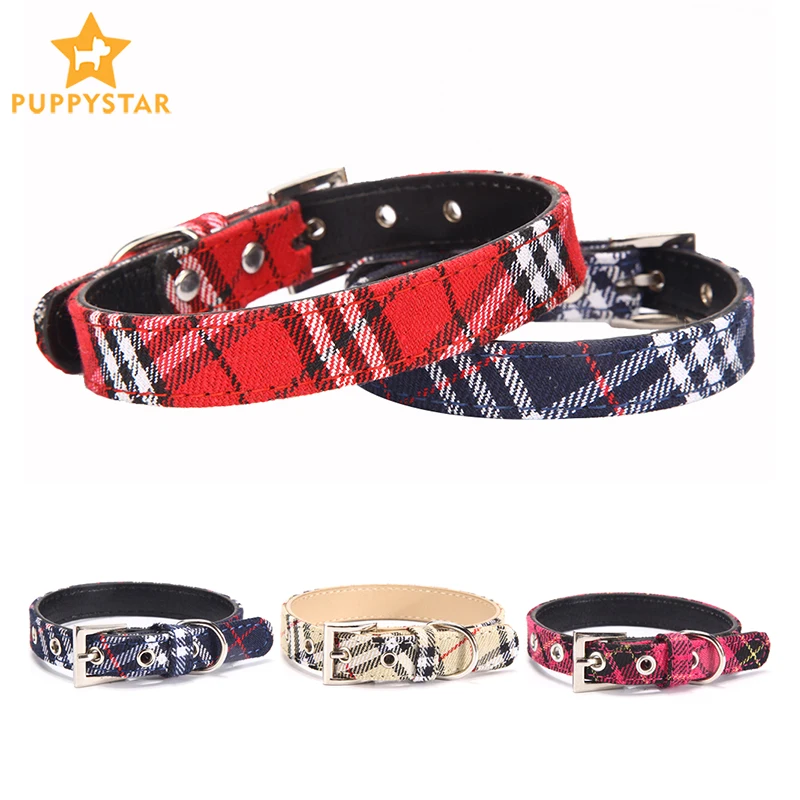 

Plaid Dog Collar Adjustable Basic Dog Collars For Small Medium Dogs Cats Pet Leashes Lead Rope Puppy Collars Pet Products JW0044
