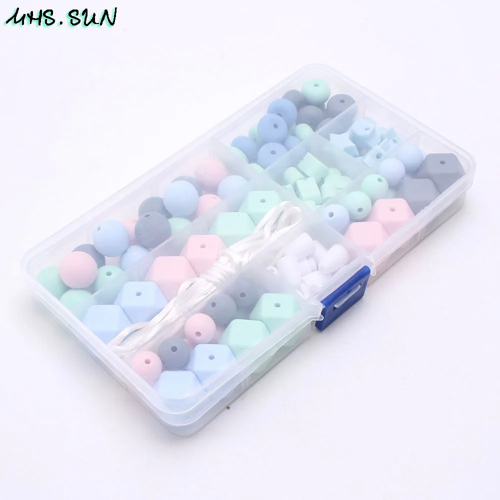 KT006 (3),$22.5.Teething Baby Teether Beads BluePinkGrey Silicone Beads Set Kits Kids Toddler DIY Nursing Jewelry Chew Pacifier ClipJPG