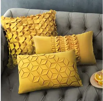 

neoclassical handmade pleats yellow pillowcase decorative cushion cover sofa