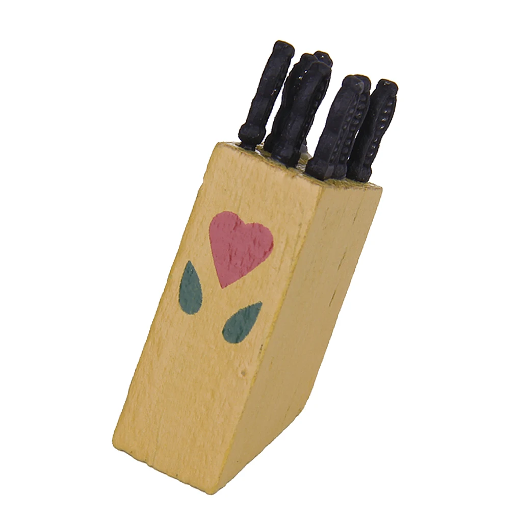 

1:12 Scale Dollhouse Miniature Wooden Knife Block With 7pcs Kitchenware Set Doll House Accessories