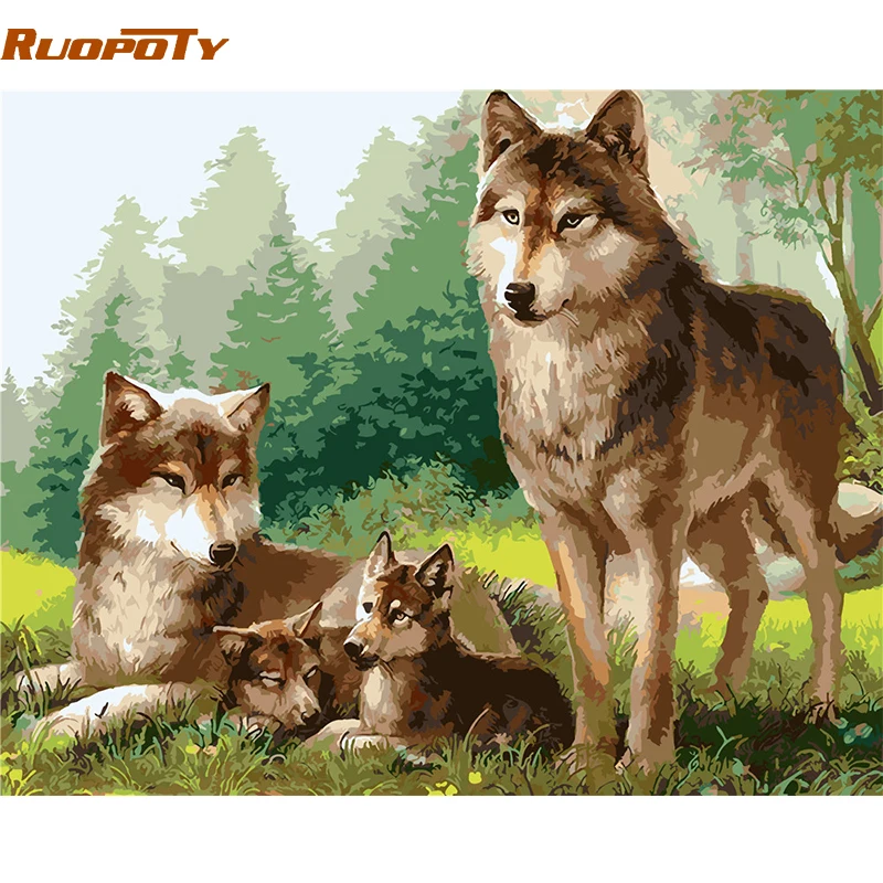 RUOPOTY рамка волка животных DIY Набор для рисования по номерам каллиграфическая