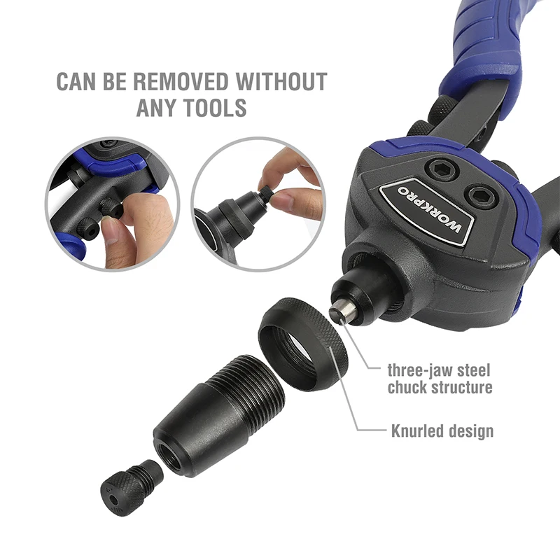 WORKPRO 10"  Riveter Gun with Rivet Nut Blind Rivet Guns Home DIY Nails Gun 3